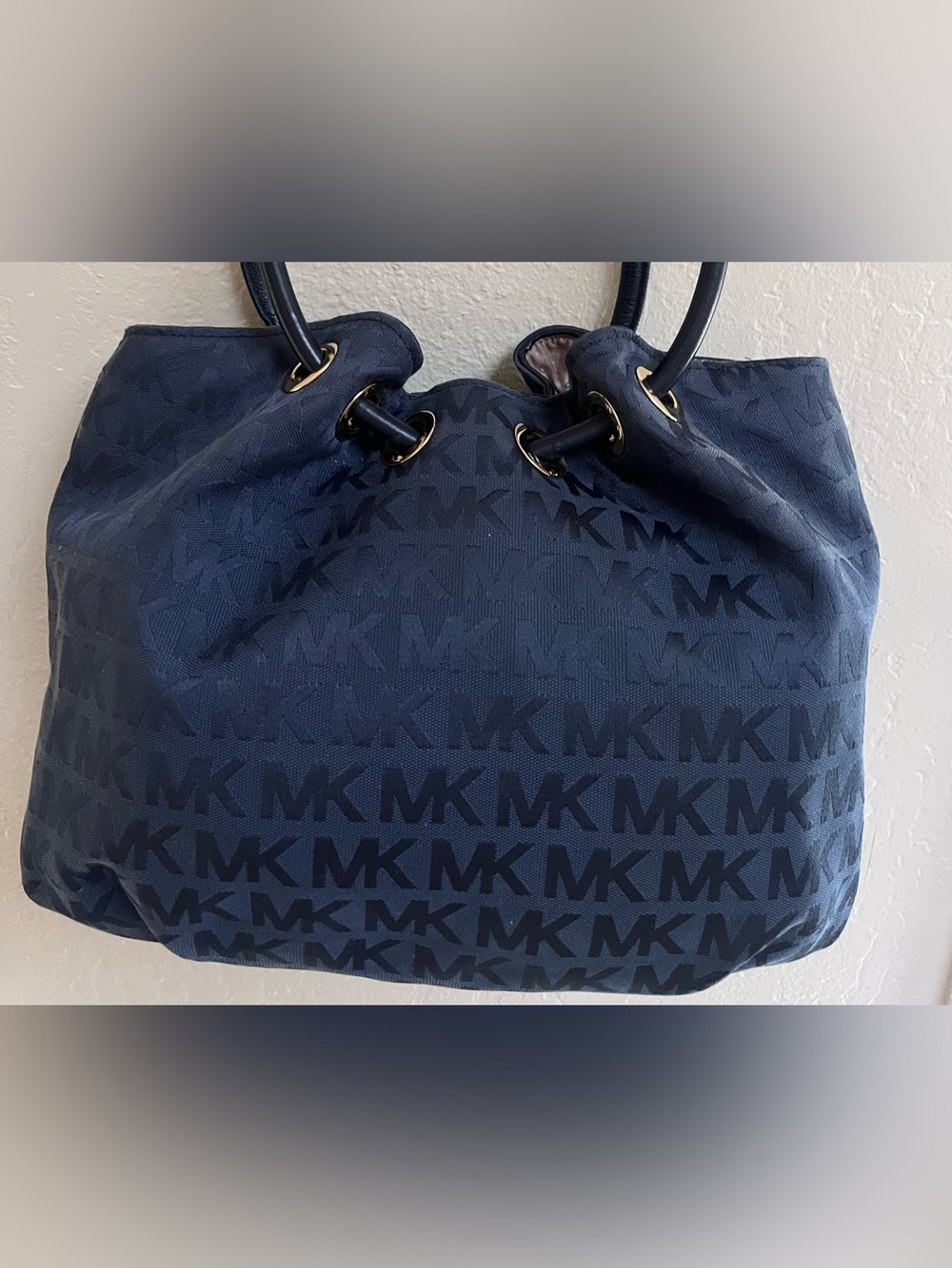 Michael Kors Navy MK Signature Tote with Tassel and MK Charm - Picture 14 of 15